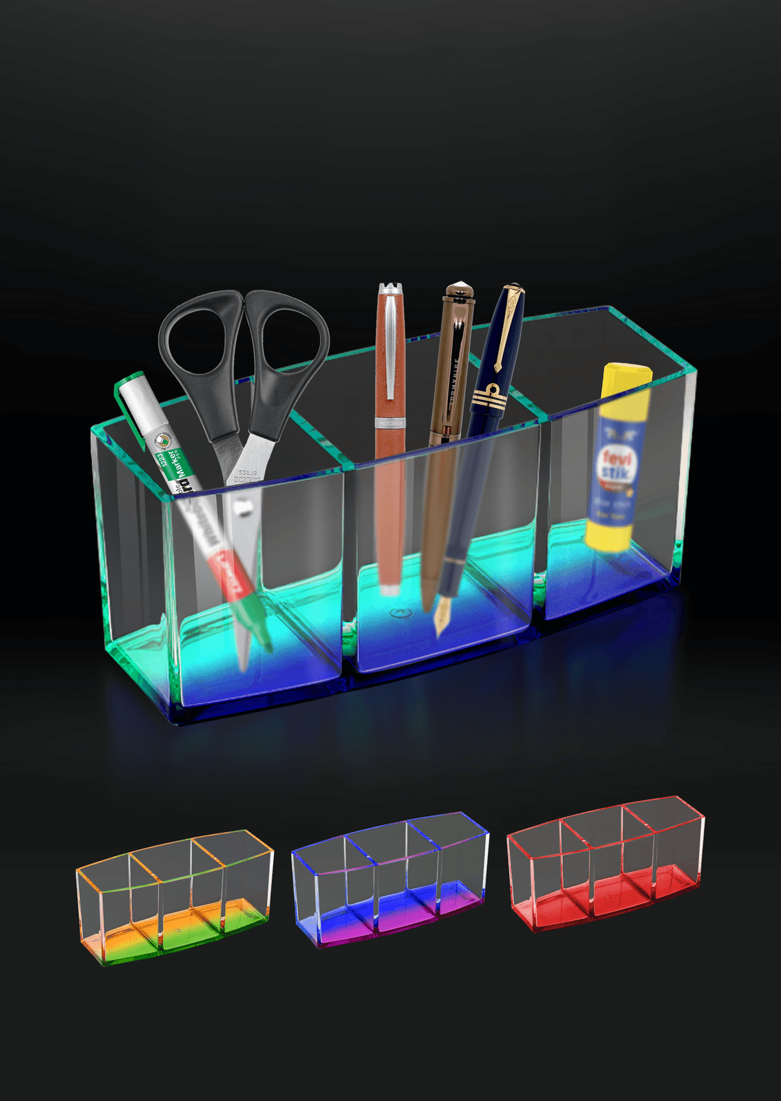 Acrylic 3 compartment medical instrument holder