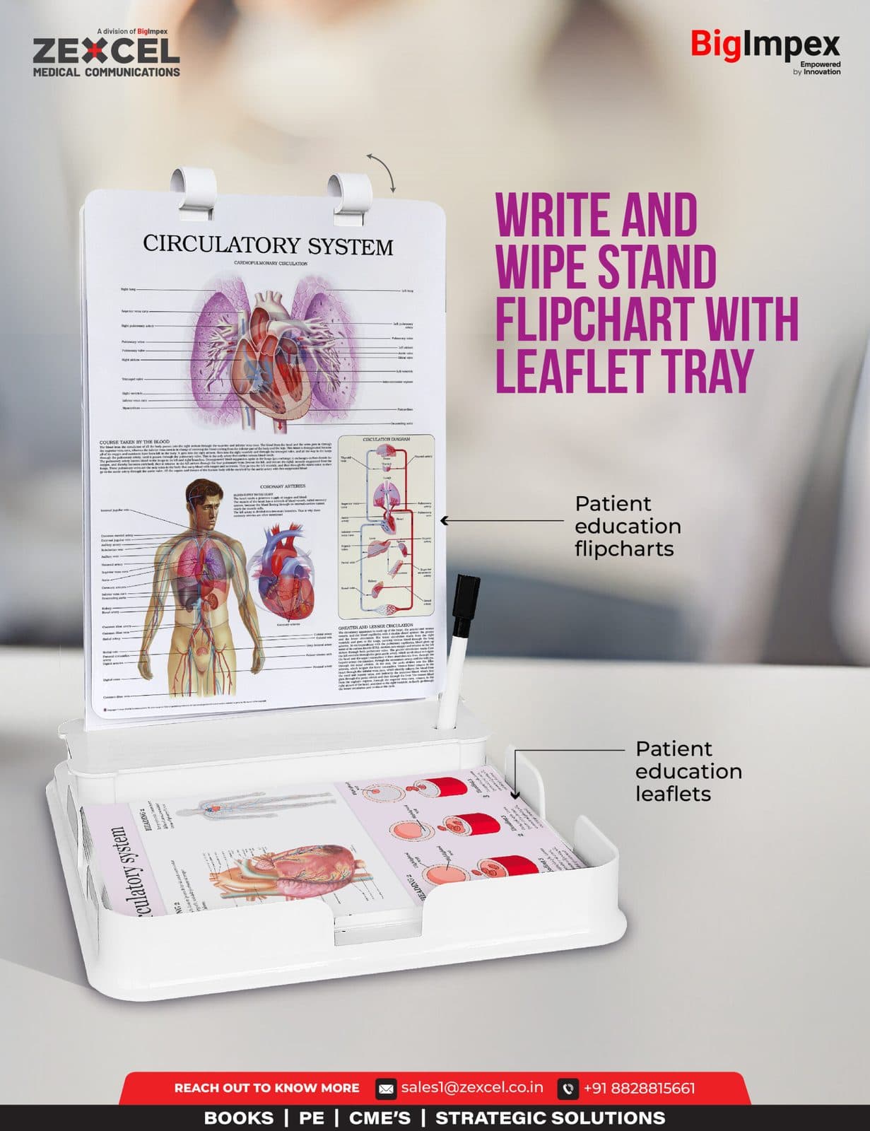 Write and Wipe stand flipchart with leaflet tray developed for Zexcel
