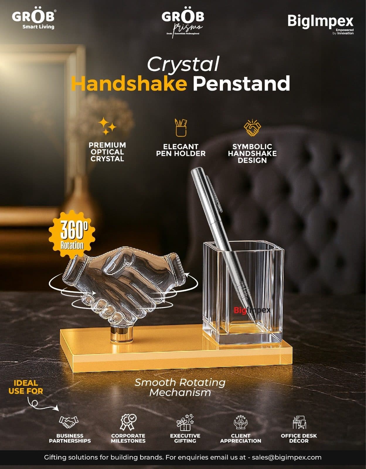 Crystal Penstand with Handshake